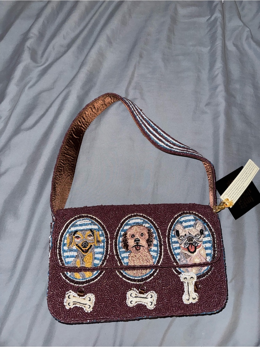 Beaded Dog Portrait Shoulder Bag Handmade in India New with Tags